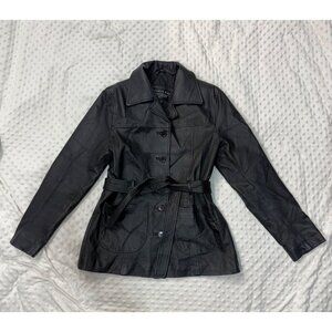 VTG Tanners Bay Women´s Medium Genuine Black Leather Center Tie Jacket/Coat